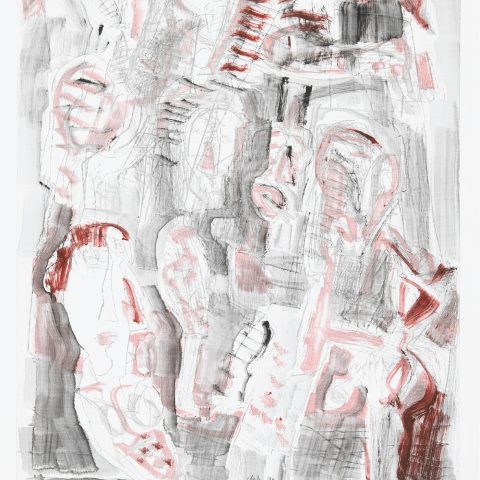 END SPIEL IM ABSCHIEDSRAUM 2023, Monotypie II über radierten Spuren/Bütten, 139 x 99 cm